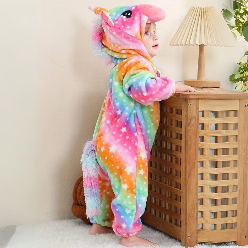 SnuggleBug - Babyganzkörperanzug Mit Kapuze Regenbogen-Einhorn Decorique.de
