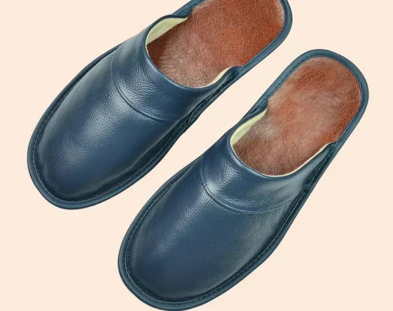Eddie | Leder Herren Hausschuhe – Komfort & Wärme Blau Decorique.de