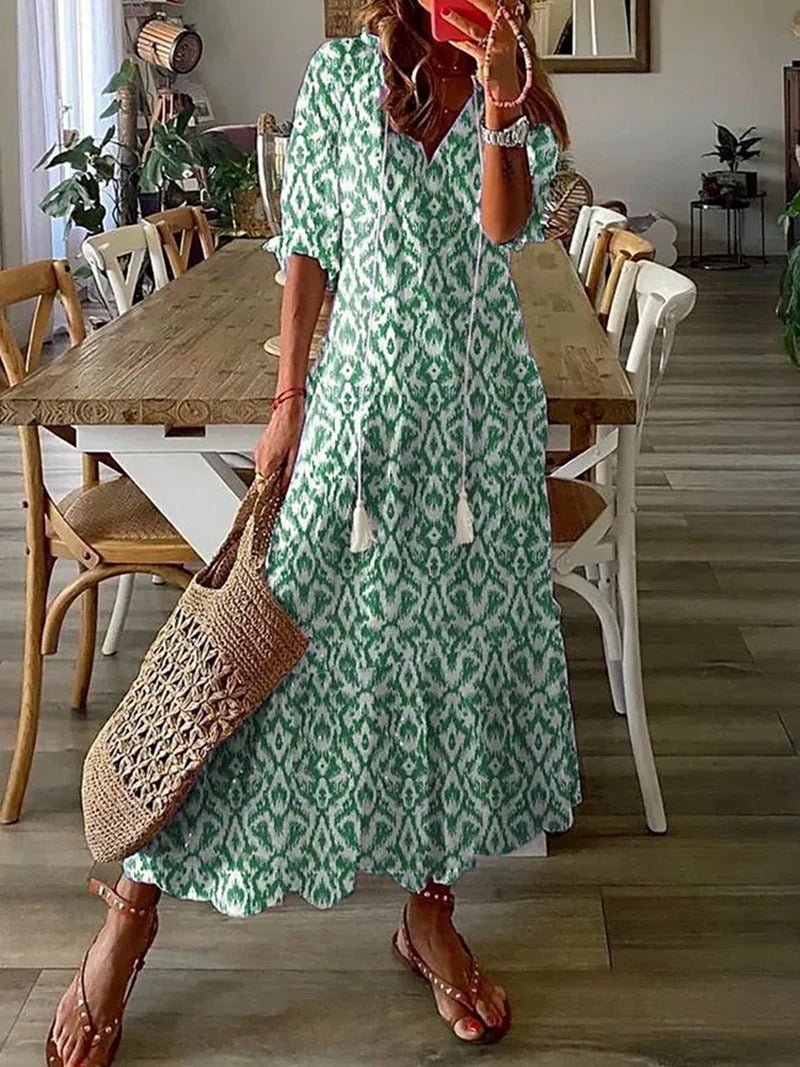 Elisa | Damen Sommer Strandkleid | Maxi Grün Decorique.de