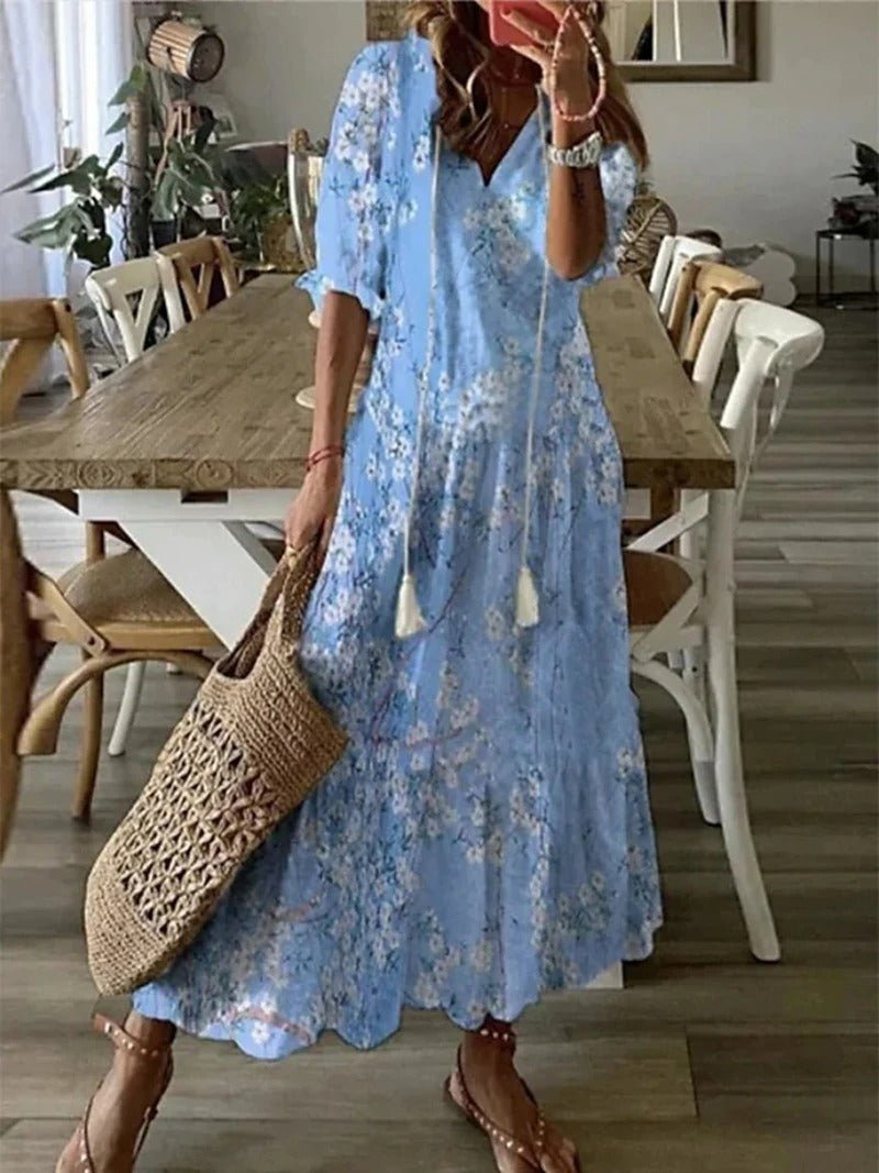 Elisa | Damen Sommer Strandkleid | Maxi Hellblau Decorique.de
