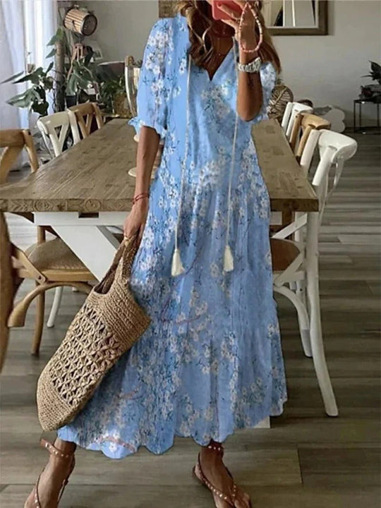 Elisa | Damen Sommer Strandkleid | Maxi Hellblau Decorique.de