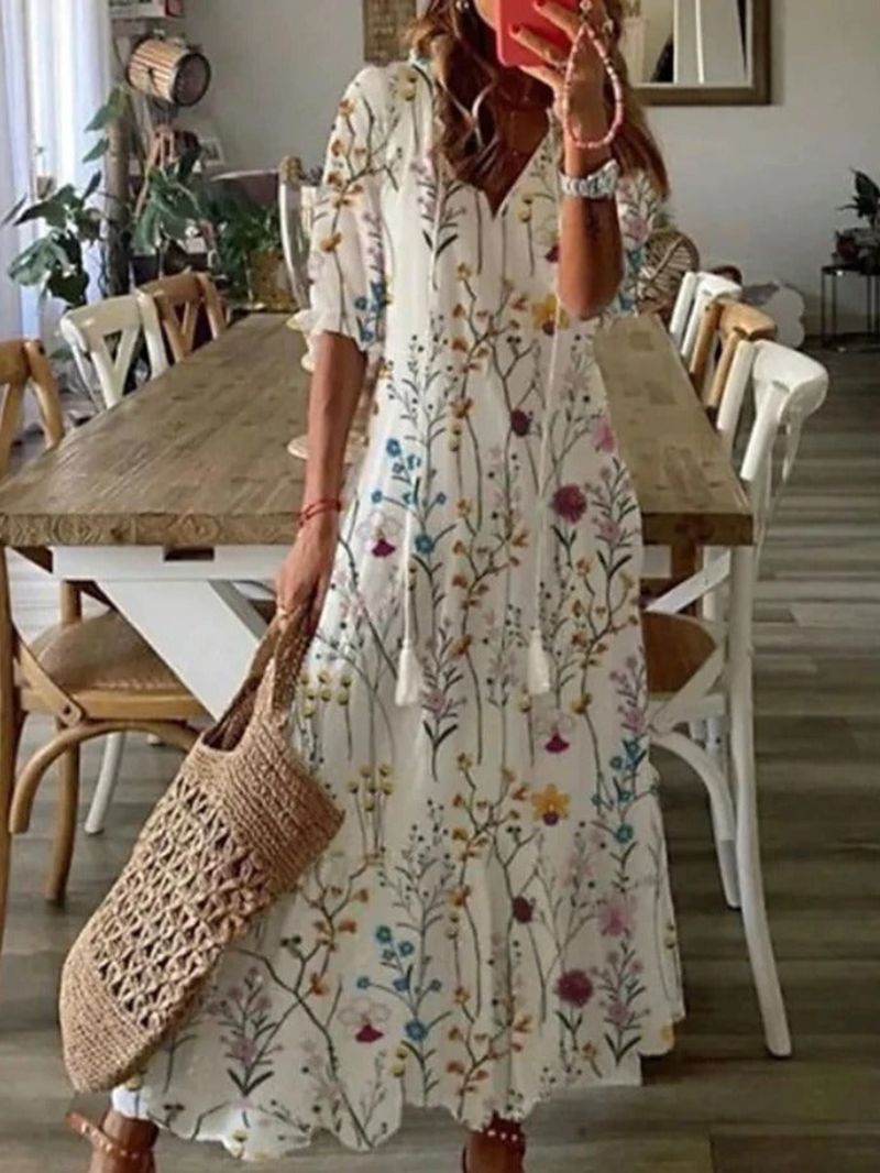 Elisa | Damen Sommer Strandkleid | Maxi Weiß Decorique.de