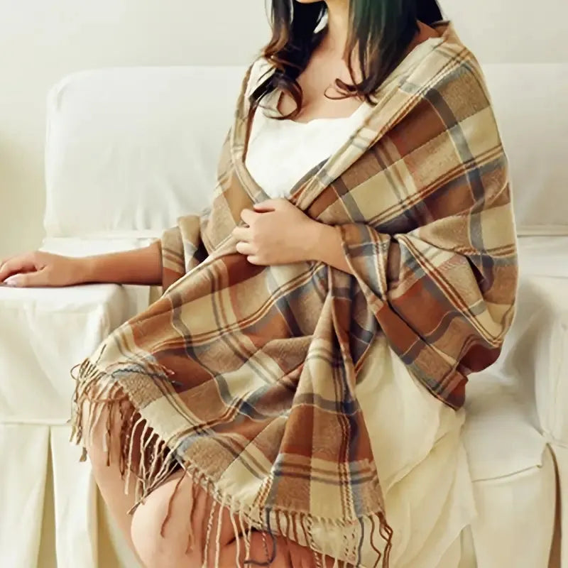Elouise | Kaschmir Schal – Weich, Warm & Stilvolles Karomuster Beige Decorique.de