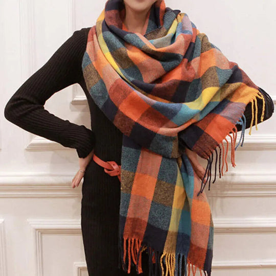 Elouise | Kaschmir Schal – Weich, Warm & Stilvolles Karomuster Orange Decorique.de