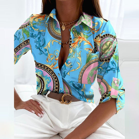 Juria | Bluse mit Kragen – Zeitlos & Vielseitig für Arbeit & Alltag Blauer Druck Decorique.de