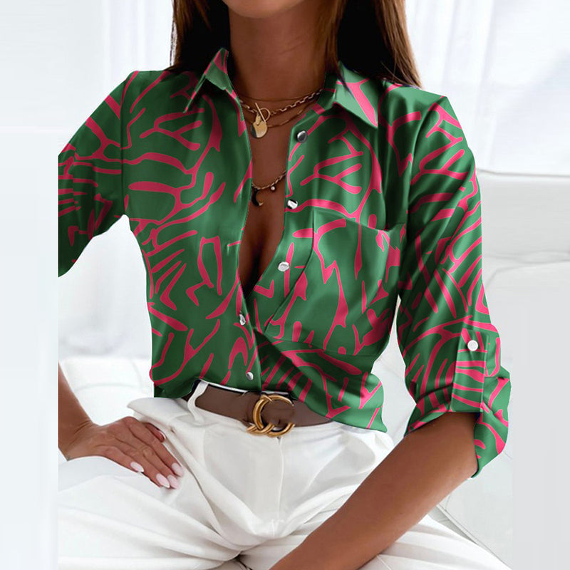 Juria | Bluse mit Kragen – Zeitlos & Vielseitig für Arbeit & Alltag Grüner Druck Decorique.de