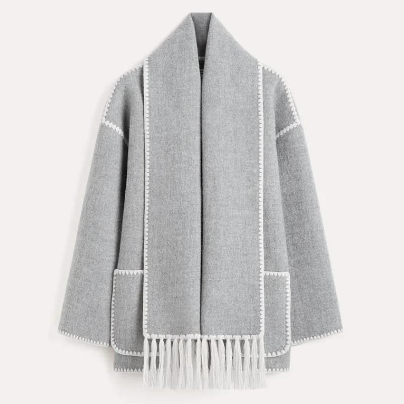 Lauren | Mélange Wollschal Jacke Grau Decorique.de