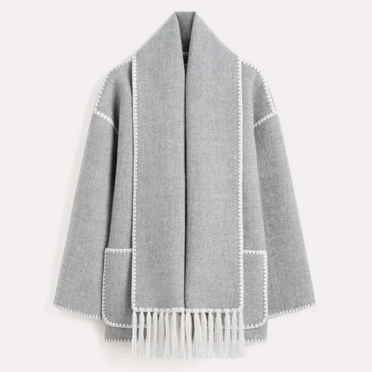 Lauren | Mélange Wollschal Jacke Grau Decorique.de