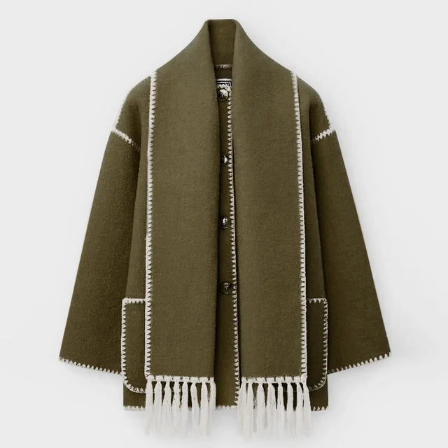 Lauren | Mélange Wollschal Jacke Grün Decorique.de