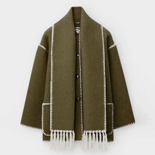 Lauren | Mélange Wollschal Jacke Grün Decorique.de