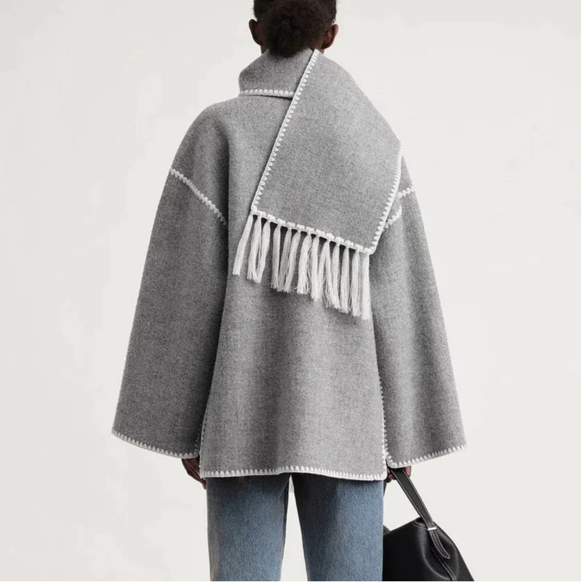 Lauren | Mélange Wollschal Jacke Decorique.de