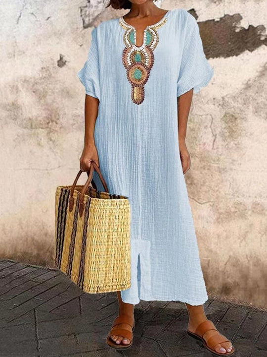 Luise | Damen Luftige Sommerkleid | Maxi Hellblau Decorique.de