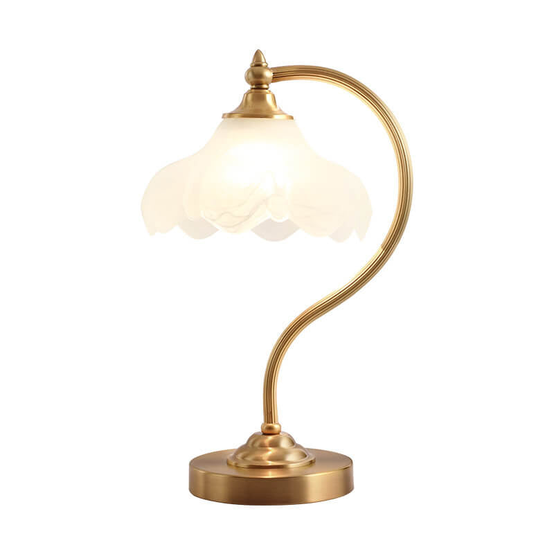 LumaFlora | Vintage Messing Glas Blütenblatt Schirm 1-Licht Tischlampe Decorique.de