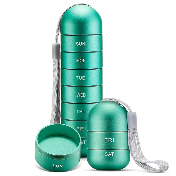 MediCase | Kompakter 7-Tage-Pillenorganizer aus Aluminium Grün Decorique.de