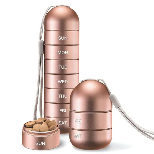 MediCase | Kompakter 7-Tage-Pillenorganizer aus Aluminium Roségold Decorique.de
