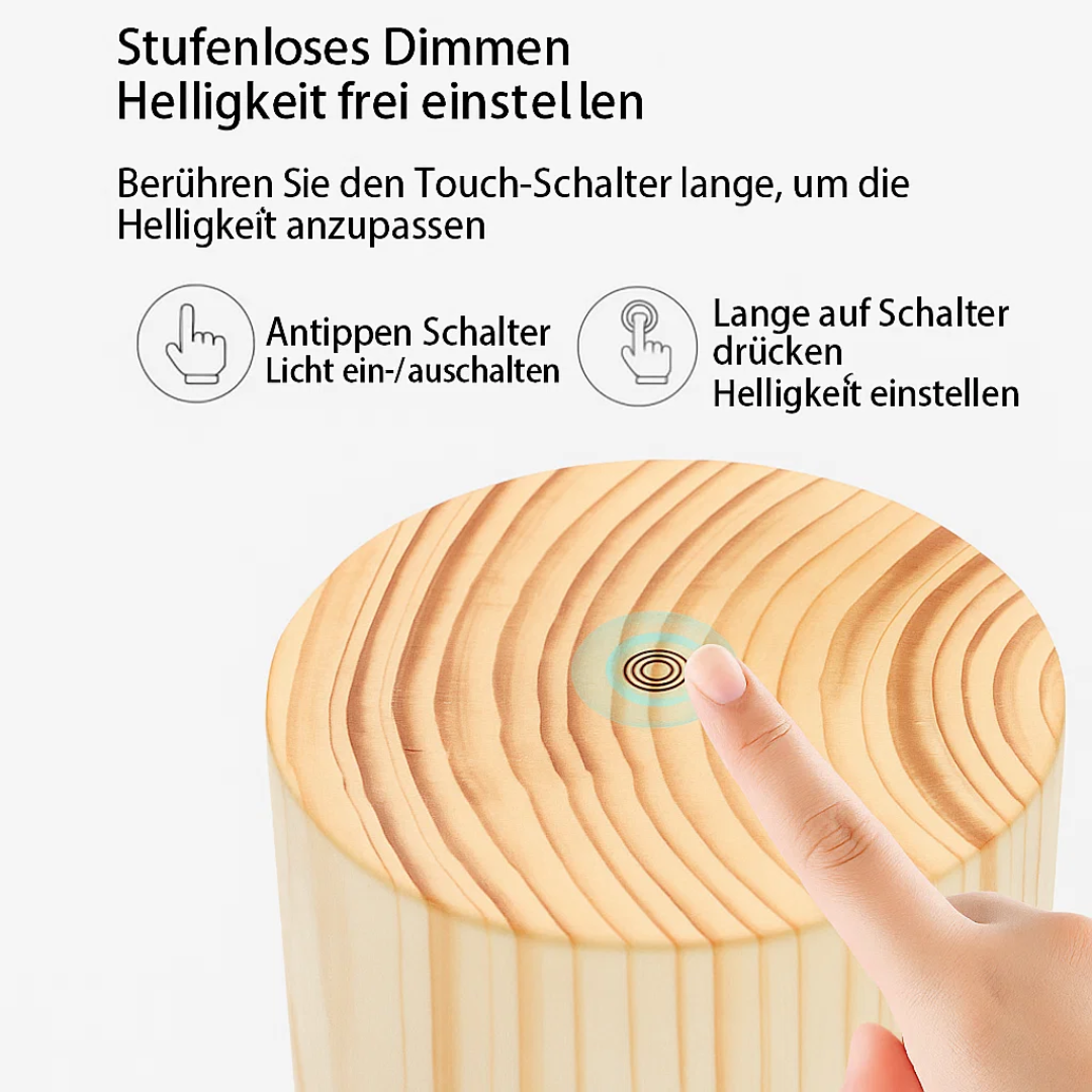 NoctiWood | Kreative Holz LED Touch Nachttischlampe Decorique.de