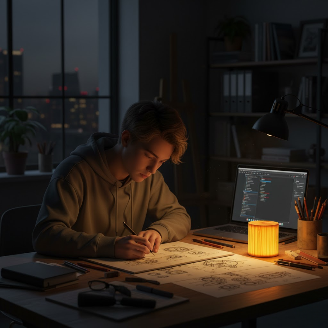 NoctiWood | Kreative Holz LED Touch Nachttischlampe Decorique.de