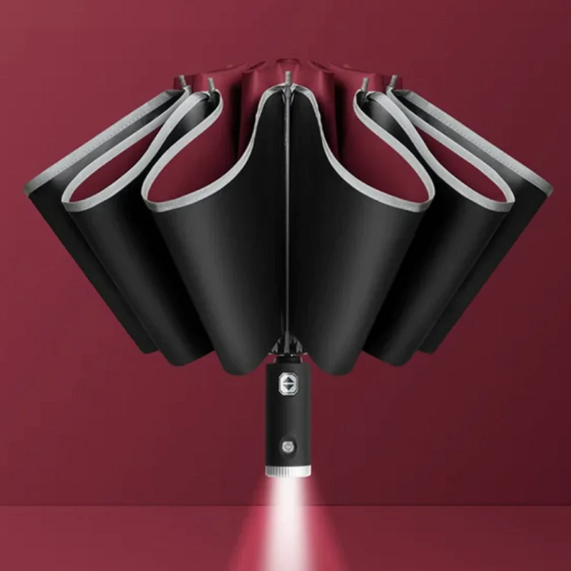 StormShield | Vollautomatischer Regenschirm mit LED-Beleuchtung Weinrot Decorique.de