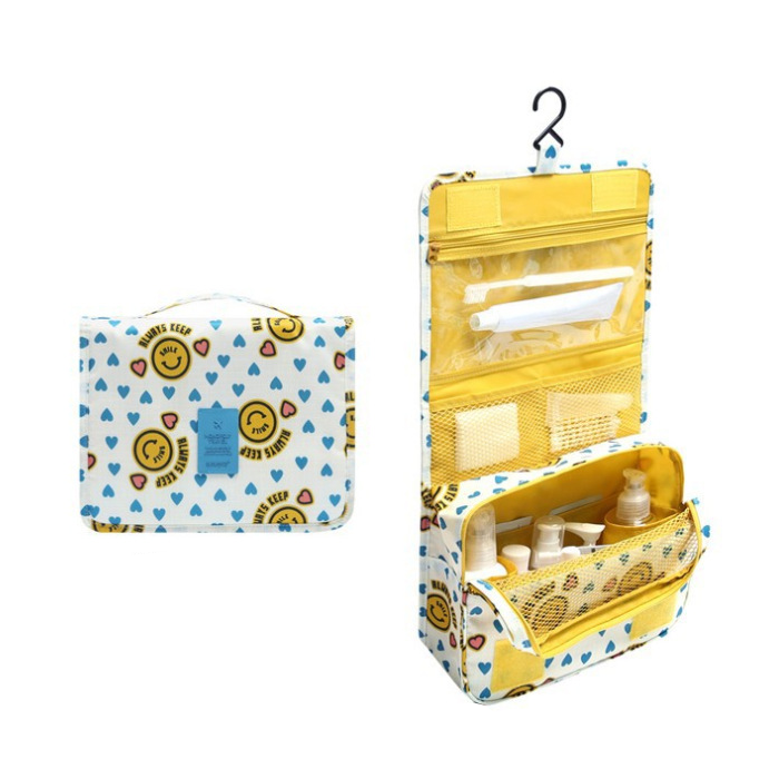 TravelEase | Wasserabweisende Reise-Kosmetiktasche mit Haken Gelb Smiley Decorique.de