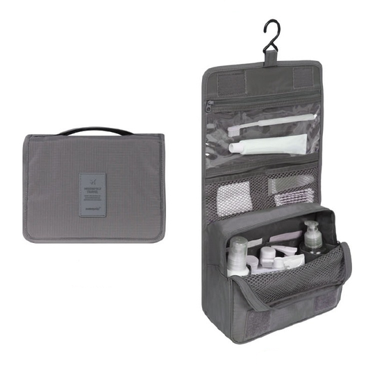 TravelEase | Wasserabweisende Reise-Kosmetiktasche mit Haken Grau Decorique.de