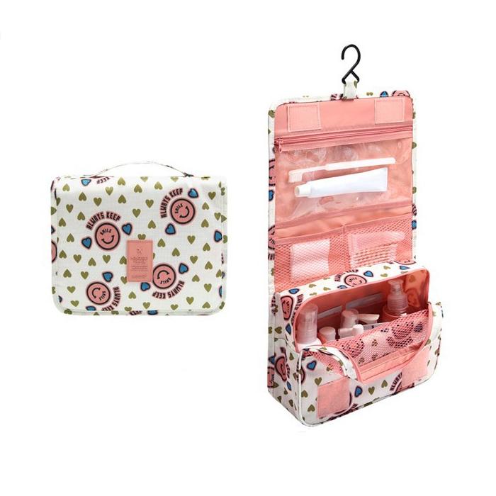 TravelEase | Wasserabweisende Reise-Kosmetiktasche mit Haken Rosa Smiley Decorique.de