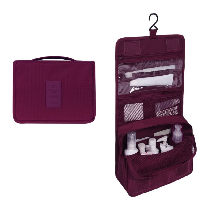 TravelEase | Wasserabweisende Reise-Kosmetiktasche mit Haken Weinrot Decorique.de